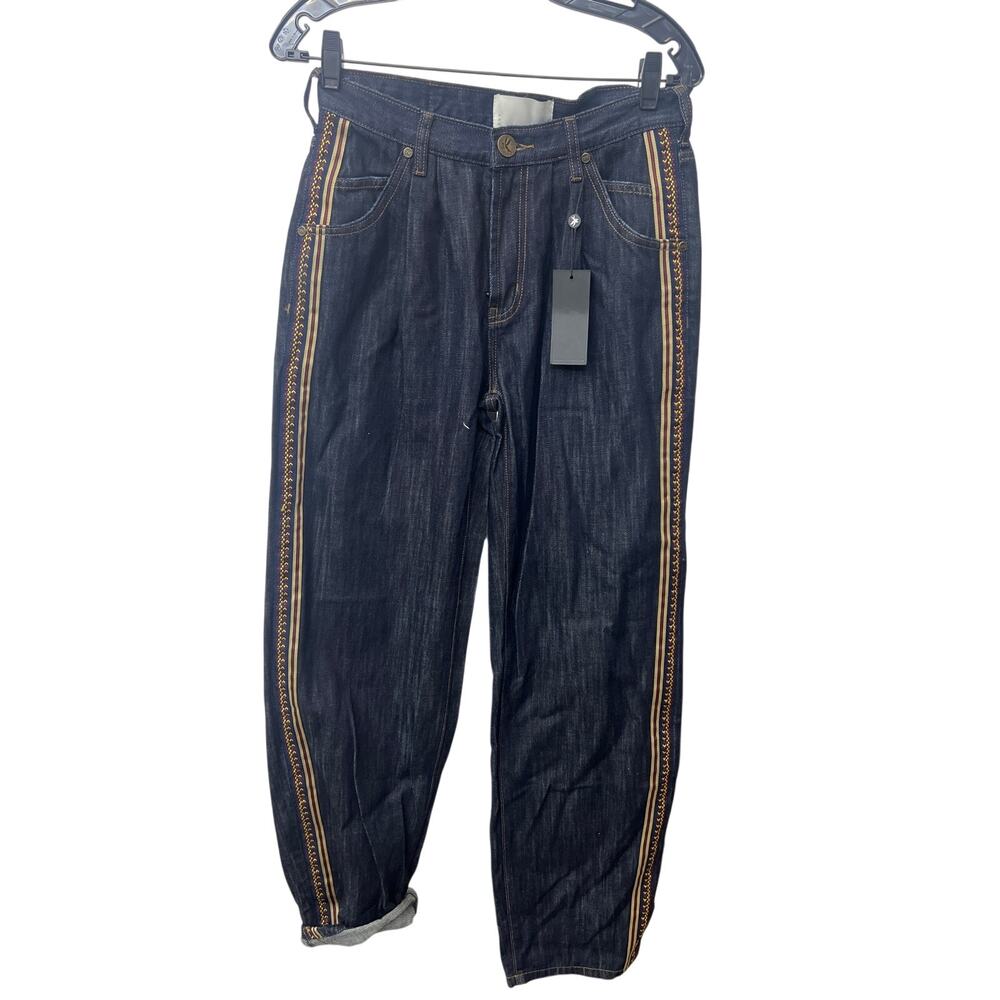 NWT One Teaspoon Sz 26 Smiths Dark Indigo Denim Embroidered Straight Leg Jeans